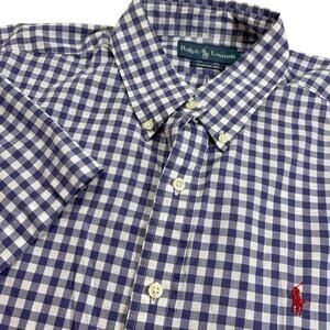 Ralph Laure Shirt Men's Size XL Blue Gingham Check Pony Short Sleeve Classic Fit